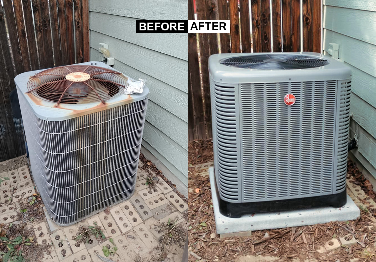 HVAC unit before and after replacement